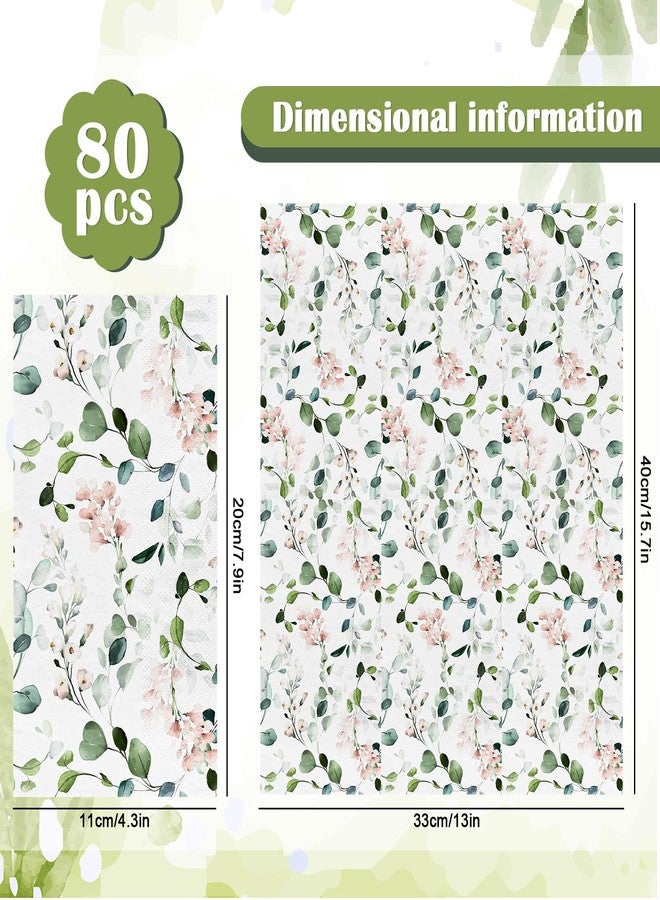 JarThenaAMCS 80Pcs Eucalyptus Guest Napkins Disposable Paper Spring Floral Greenery Dinner Hand Napkin for Kitchen Bathroom Wedding Bridal Baby Shower Birthday Party Supplies - Image 2